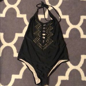 Black one piece bathing suit